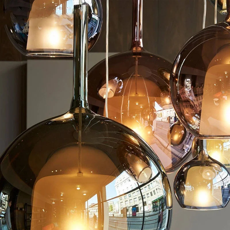 Suspension en verre LED pour cuisine île salon gris intérieur décor