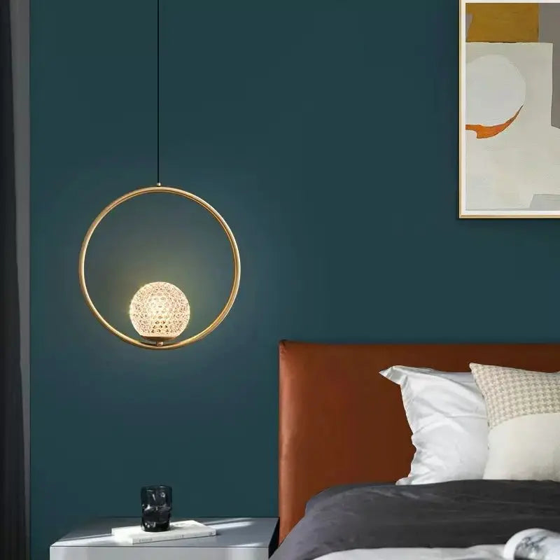 Suspension en verre nordique LED chambre lampe de chevet Lustre doré lampe suspendue Restaurant salon salle à manger Bar décor luminaires - vue 4 sur 9
