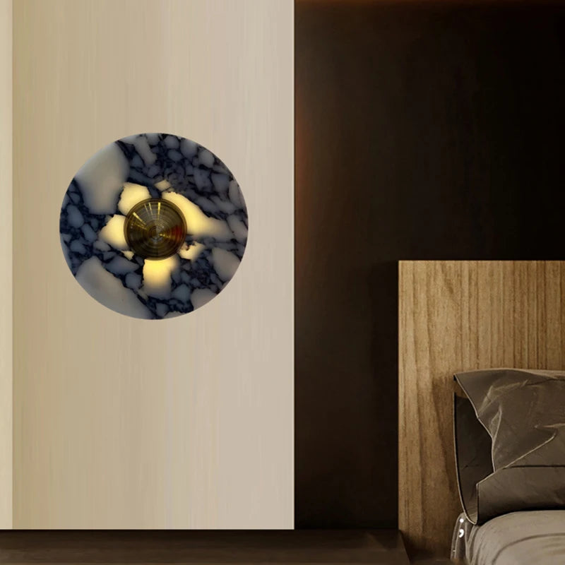 Applique murale led en marbre naturel pierre et métal doré éclairage d'ambiance 3000k