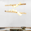 LED longue suspension en bois lumières moderne boule de verre lustre Art Design Luminaire en bois G9 suspension pour éclairage de salle à manger