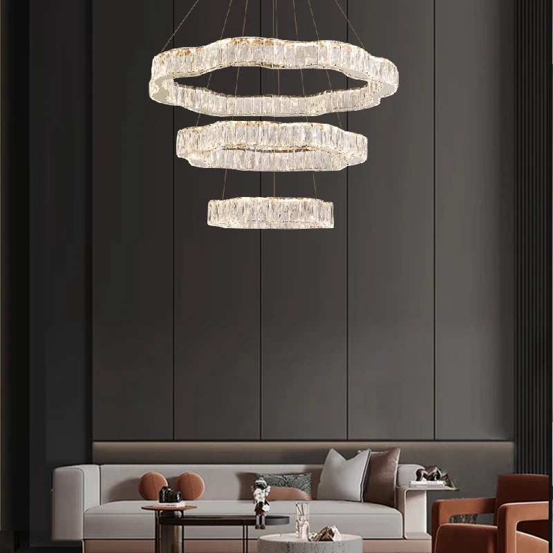 lustre moderne en cristal avec éclairage led design élégant - vue 3 sur 13