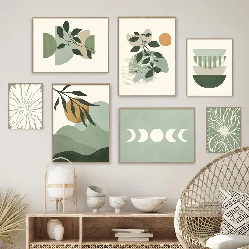 affiches d'art mural boho avec soleil lune et géométrie abstraite