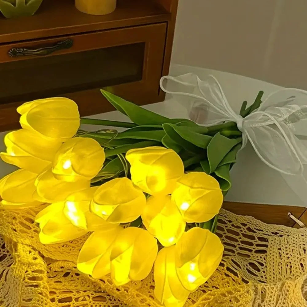 lampe tulipe décorative avec fleurs artificielles pour intérieur - vue 4 sur 8