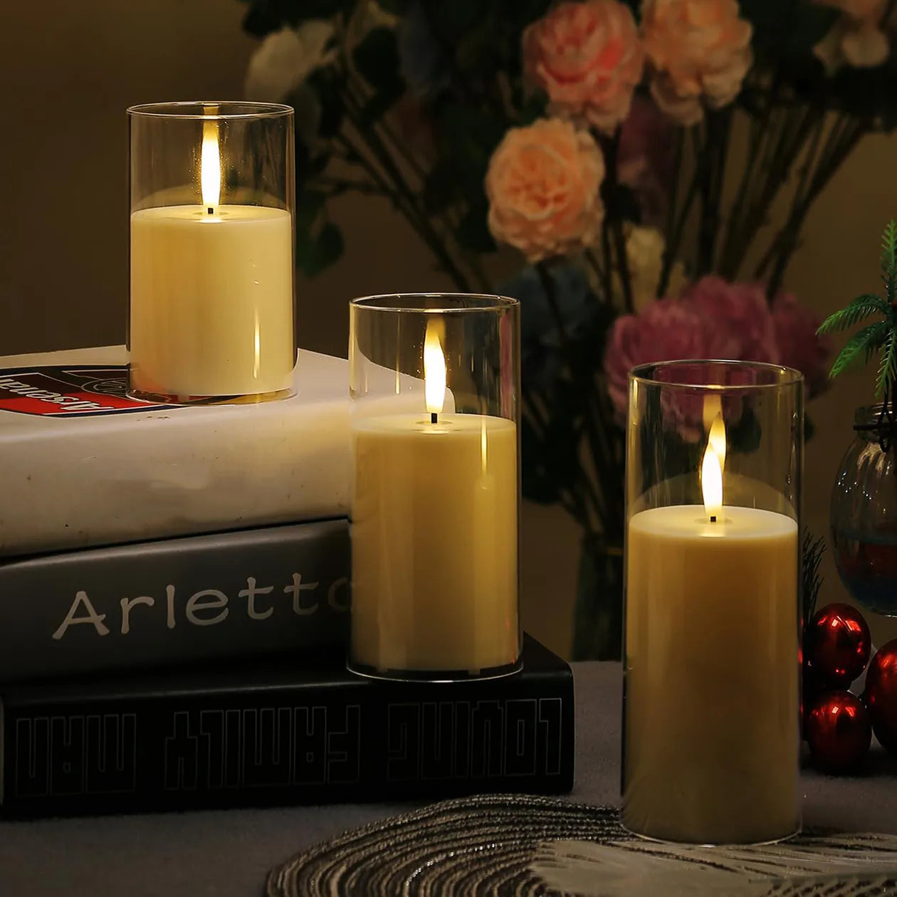 lot de 3 bougies led sans flamme pour mariage et décoration festive - vue 5 sur 9