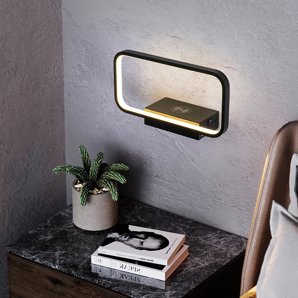 applique murale moderne tactile avec variateur et charge usb sans fil - vue 7 sur 10