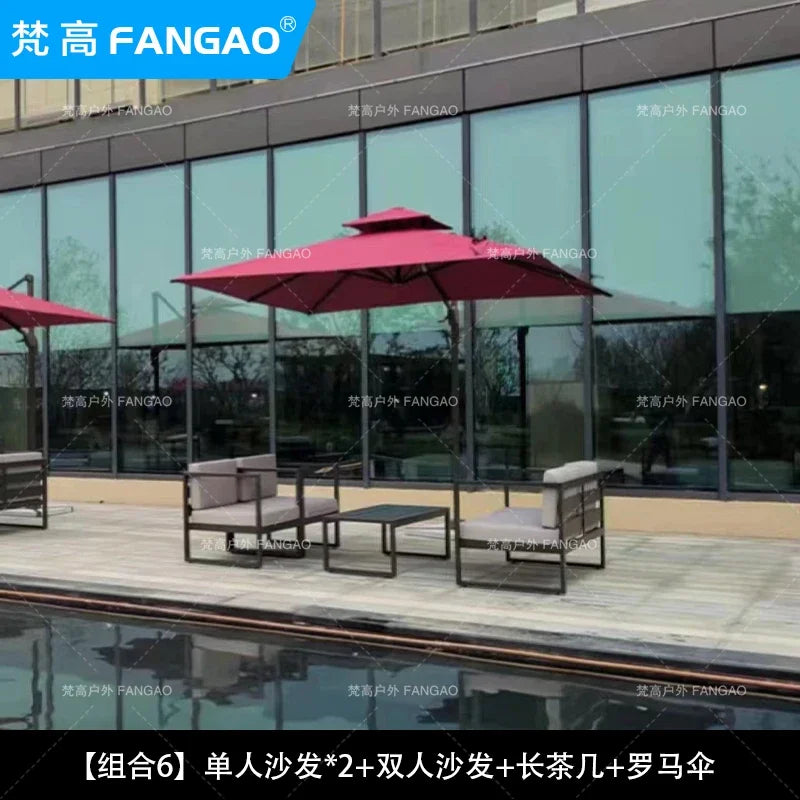 canapé extérieur nordique en acier inoxydable et aluminium