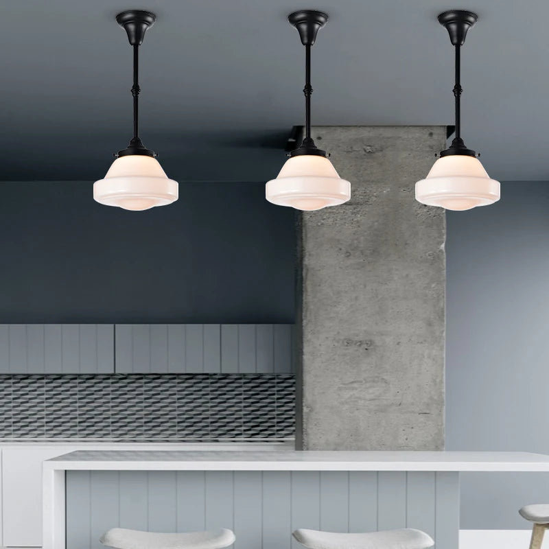 Plafonnier Vintage pour chambre à coucher cuisine salle d'étude lumière en verre noir lampe suspendue industrielle lampes de loft intérieur nordique - vue 4 sur 10