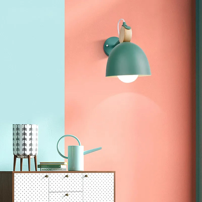 Lampe de applique murale LED nordique en bois Macaron lumière chambre chevet rotatif Deocr lampe salon couloir allée maison luminaire - vue 4 sur 10