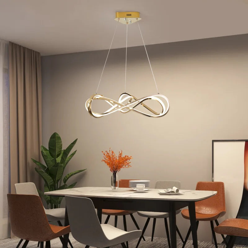 Lustre led moderne avec télécommande design élégant et courbé