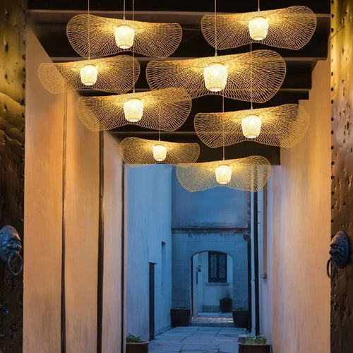lustre en bambou tissé style japonais pour décoration moderne