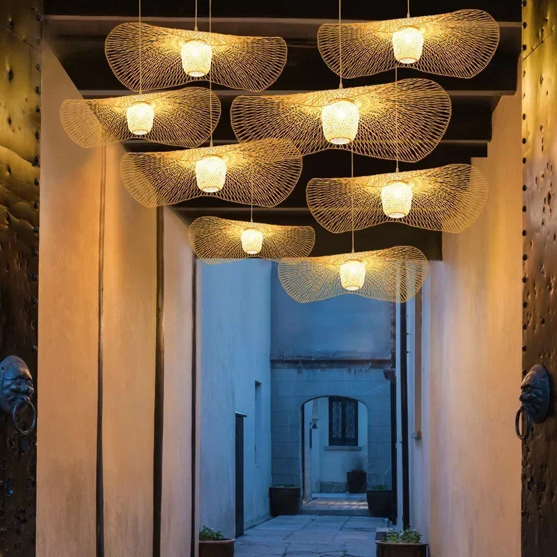 lustre en bambou tissé style japonais pour décoration moderne - vue 6 sur 8