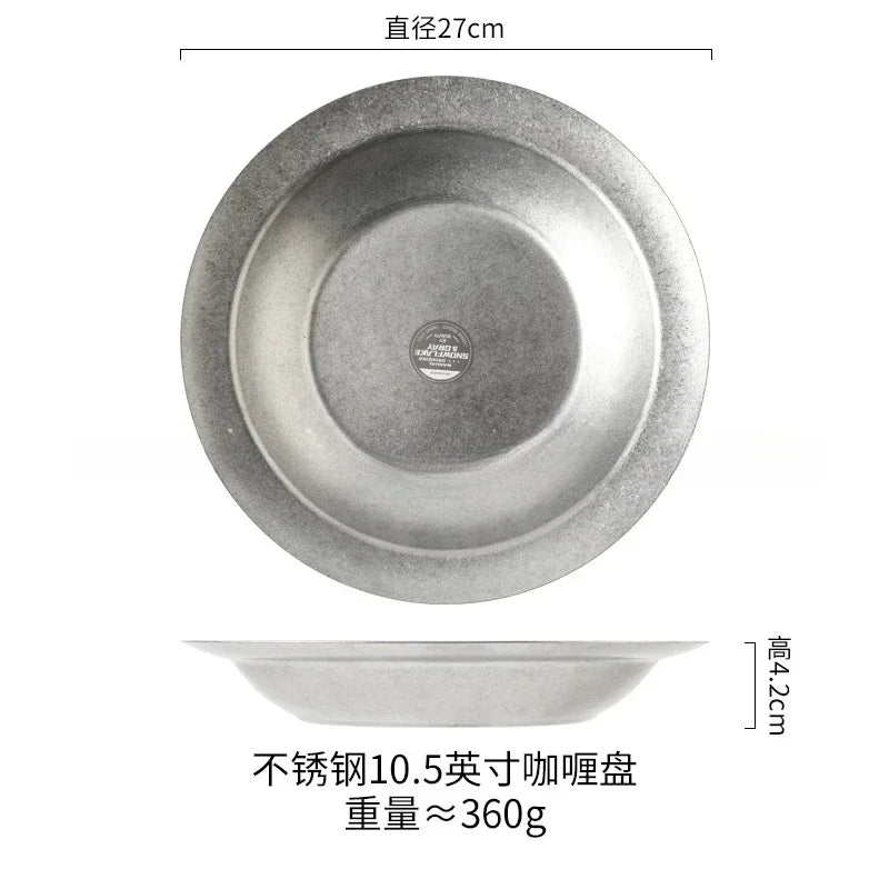 assiette plate vintage acier inox style industriel camping