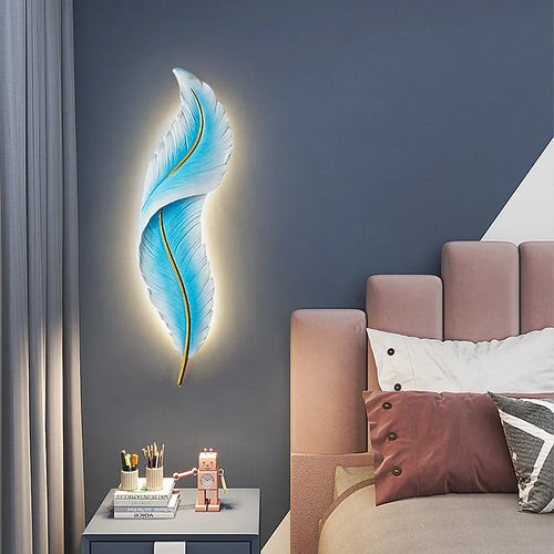Applique murale moderne LED rose bleu Plume résine appliques murales télécommande Luminaire salon chambre décor lumière LED Lustre