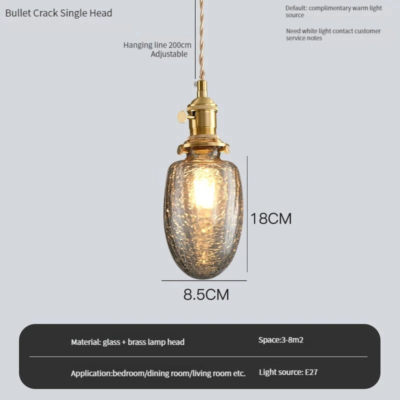 suspension vintage avec interrupteur et abat-jour en verre cristal - vue 4 sur 22
