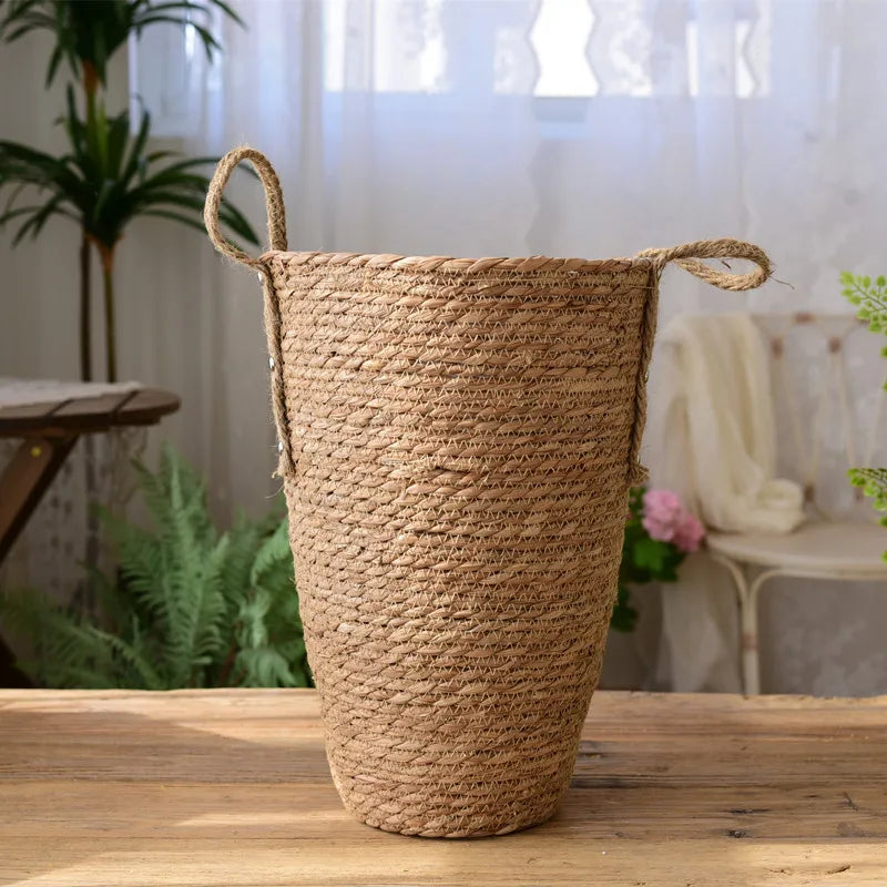 panier de fleurs tissé en herbe nordique moderne décor floral séché - vue 5 sur 6