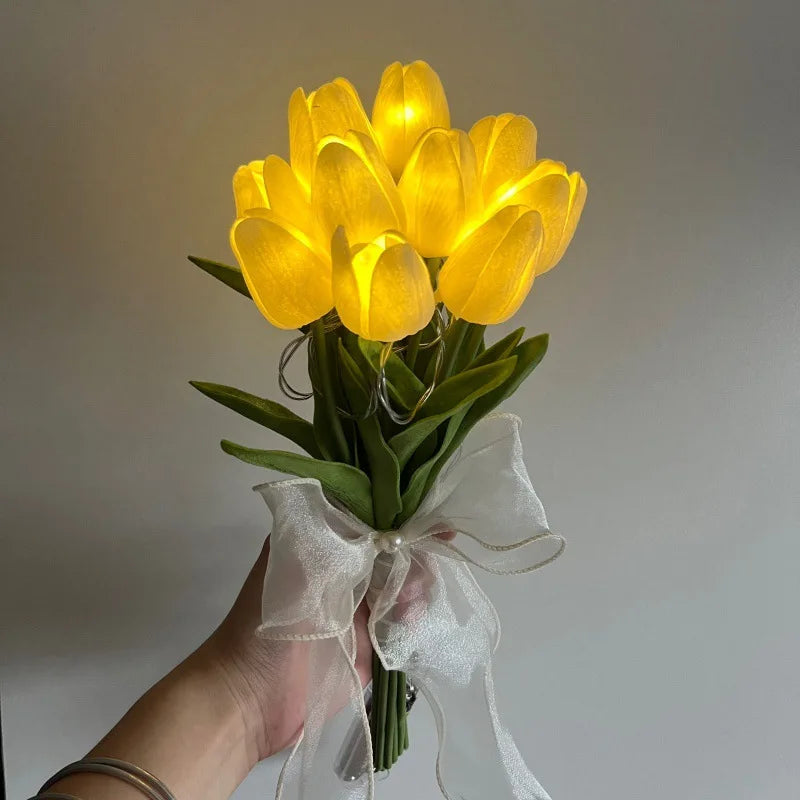 lampe tulipe décorative avec fleurs artificielles pour intérieur - vue 2 sur 8