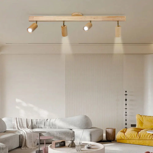 Plafonnier LED moderne en bois pour allée chambre vestiaire toilette magasin couloir luminaire sur rail Long lustre avec projecteur