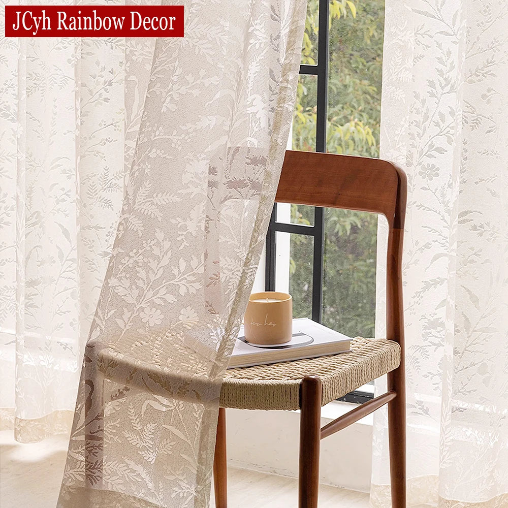Voilage tulle brodé floral moderne pour salon chambre - vue 4 sur 8