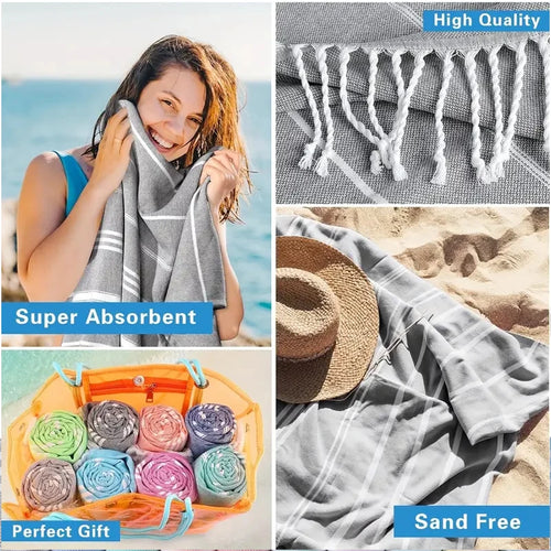 Serviette de plage turque coton franges rayures rapide
