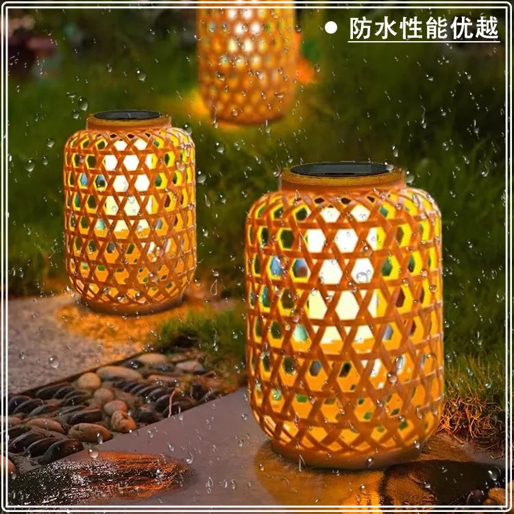 lanternes en bambou solaires pour décoration de jardin extérieur