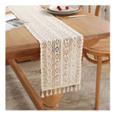 Chemin de table beige dentelle crochet pompons bohème