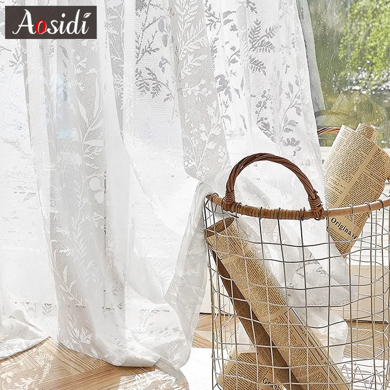 Voilage dentelle florale translucide rideau salon chambre moderne