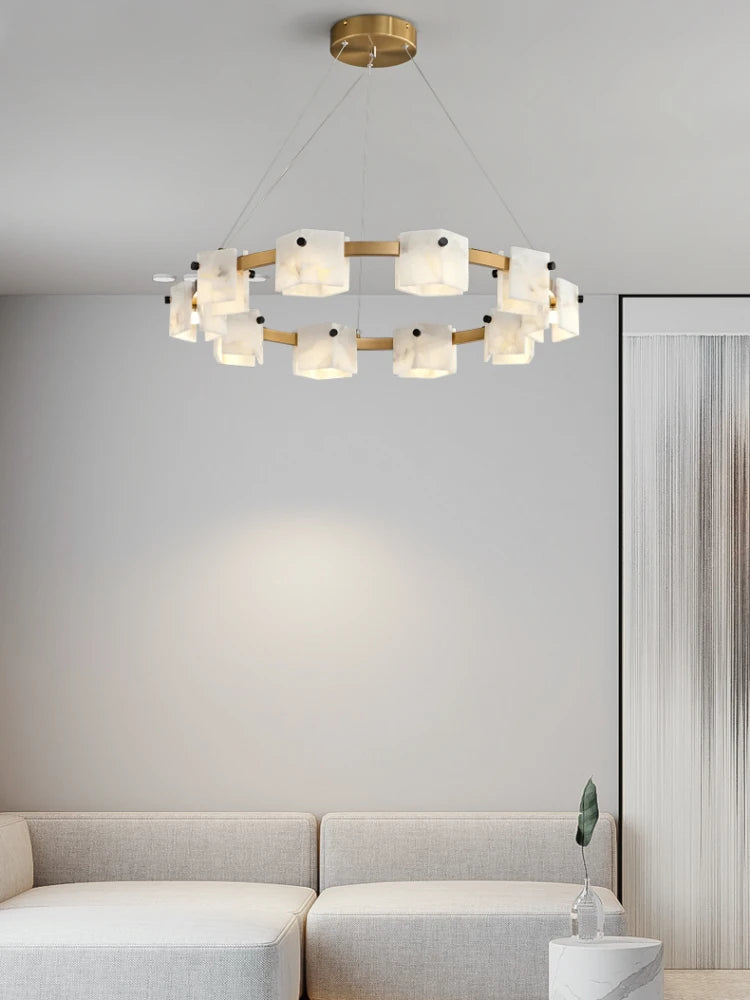 suspension minimaliste en marbre naturel avec éclairage led