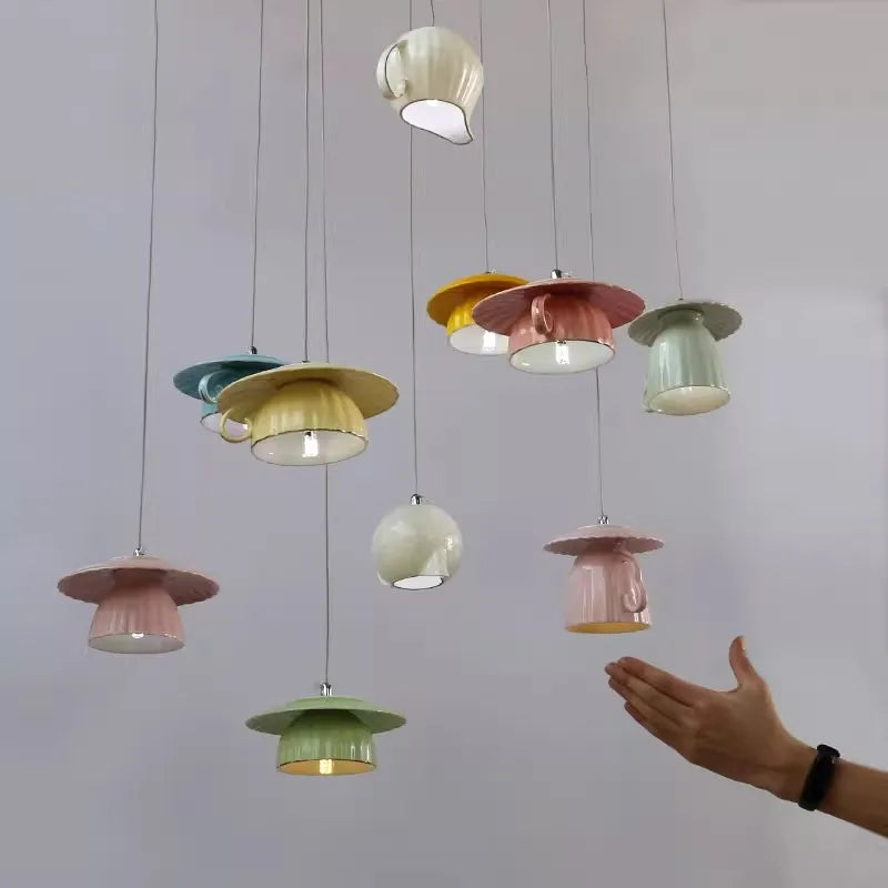 suspension en céramique design art thé éclairage led g4 - vue 9 sur 30