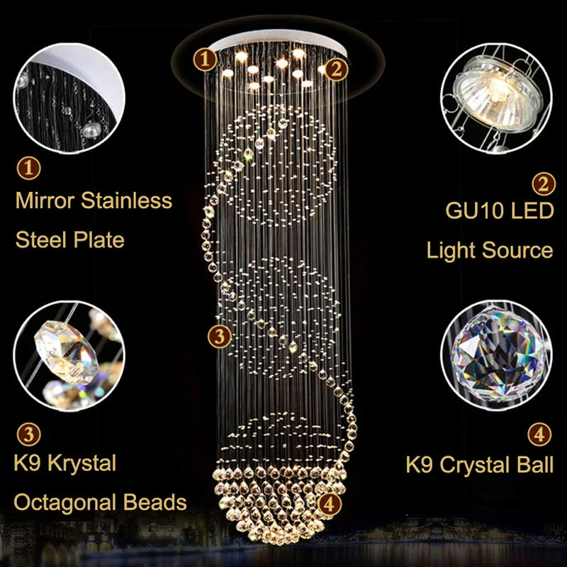 lustre 	 en cristal moderne led boule spirale goutte de pluie k9