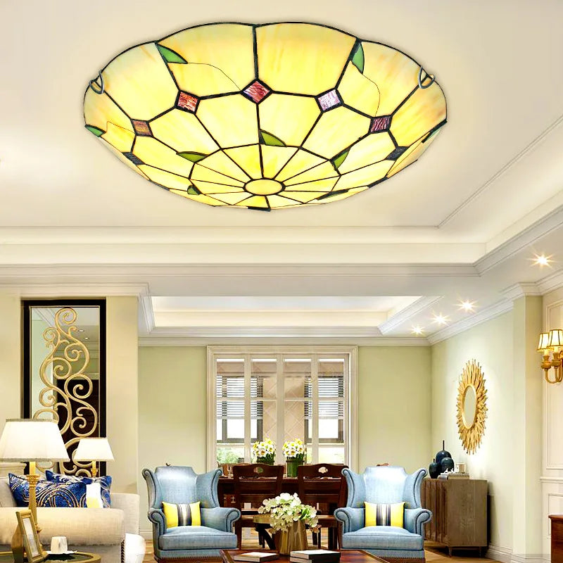 Plafonnier méditerranéen chambre vitrailplafonnier salon salle à manger couloir balcon Tiffany éclairage Led