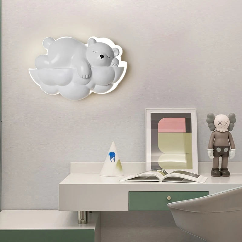 Ours polaire lumière dessin animé enfants appliques murales pour chevet télécommande gradation chambre lampe de nuit pour chambre d'enfant princesse - vue 3 sur 9