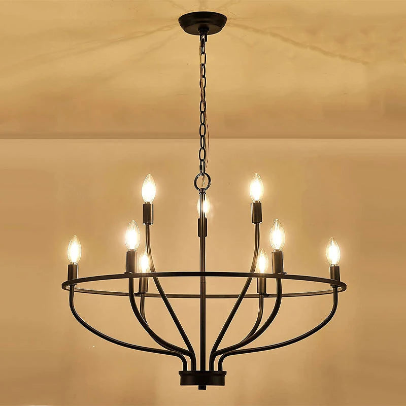 lustre industriel rétro en fer avec branches circulaires - vue 6 sur 6