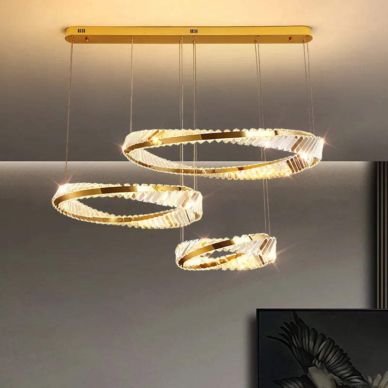 Plafonnier design doré moderne avec cristal - vue 7 sur 14
