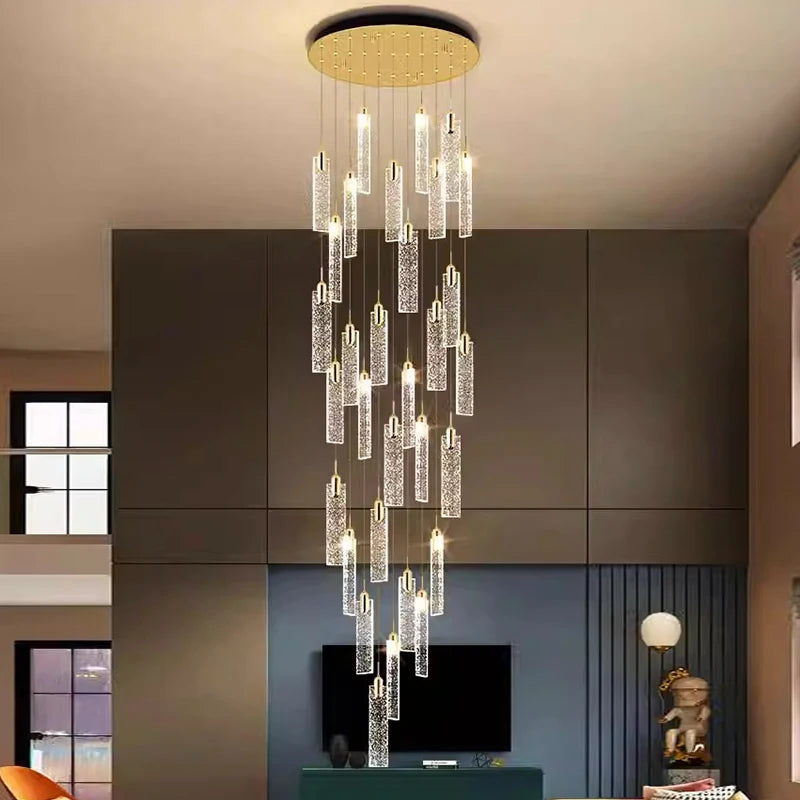 Lustre design Nordique à suspensions dorées tombantes - vue 3 sur 9
