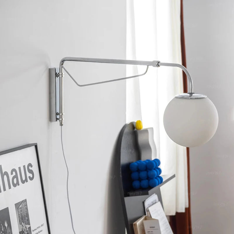 applique murale moderne à bras long chromé rétractable et rotatif - vue 6 sur 7