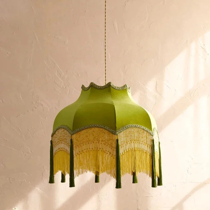 lustre led français vintage velours or glands - vue 4 sur 6