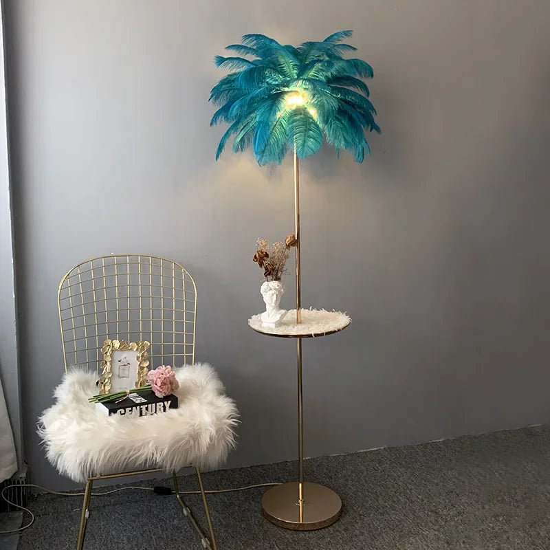 lampadaire décoratif en plumes d'autruche avec luminaire led