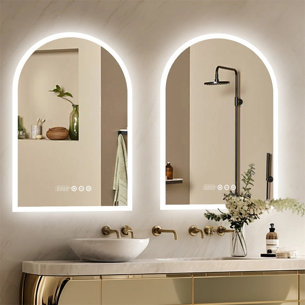 miroir LED arqué intelligent avec affichage température et heure antibuée - vue 4 sur 7