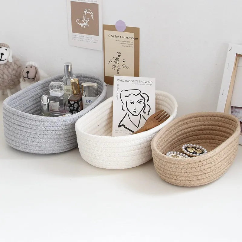 paniers de rangement en corde de coton nordique pour organisation - vue 3 sur 9