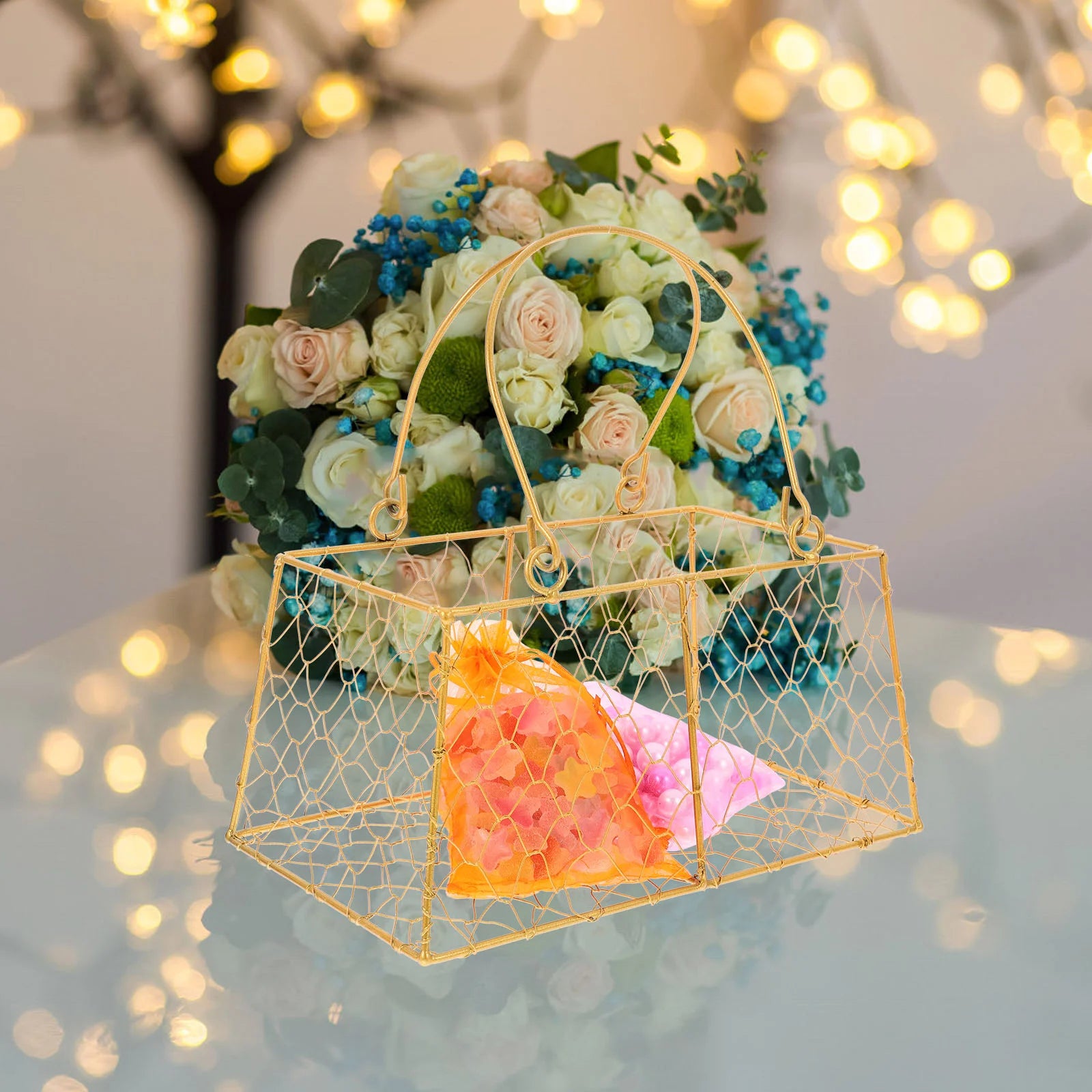 panier à main métal pour mariage avec poignée décorative - vue 3 sur 6