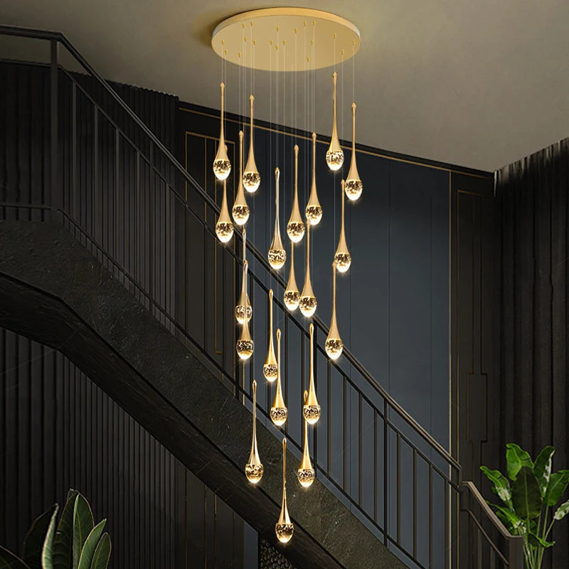 2024 Teardrop LED chandelier staircase luxury corridor long spiral crystal lamp modern home decorative chandelier fixtures - vue 2 sur 15