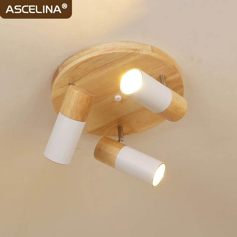 plafonnier nordique en bois à led rotatif multi-têtes décoratif - vue 2 sur 10