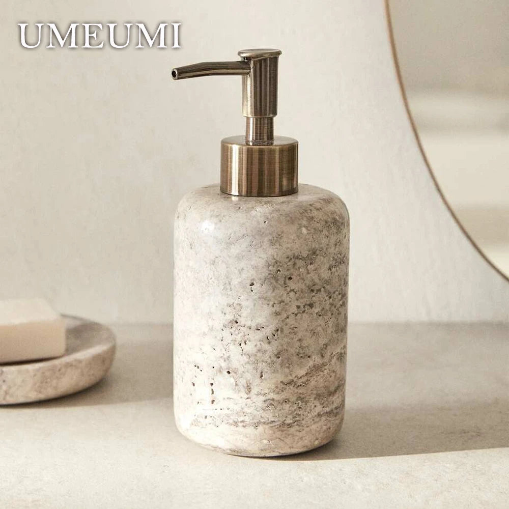 ensemble de salle de bain en marbre naturel et travertin - vue 6 sur 10