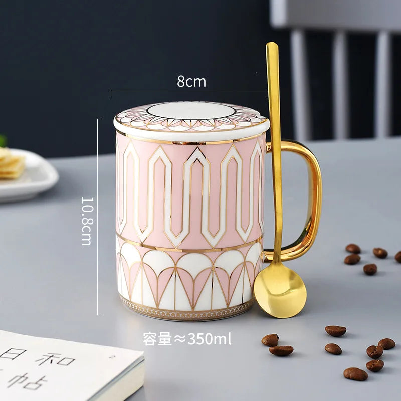 Mug céramique style britannique avec couvercle et cuillère