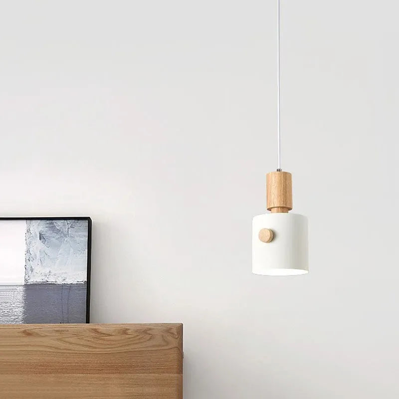 Suspension en bois nordiques LED Macaron à tête unique lampe décorative d'intérieur suspendue pour salon salle à manger luminaires de chambre à coucher - vue 5 sur 9