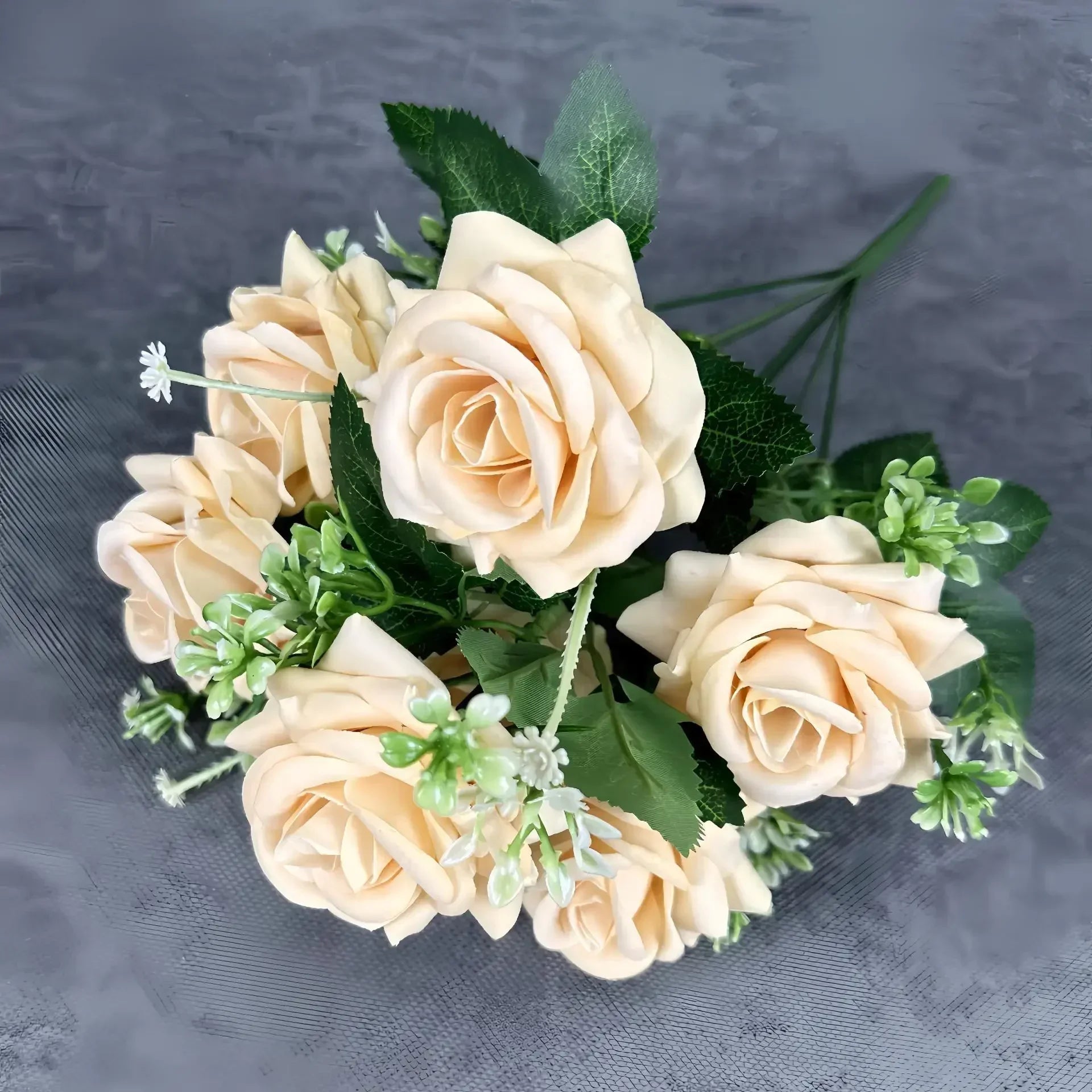 décoration mariage bouquet de roses artificielles en soie 7 têtes - vue 9 sur 14