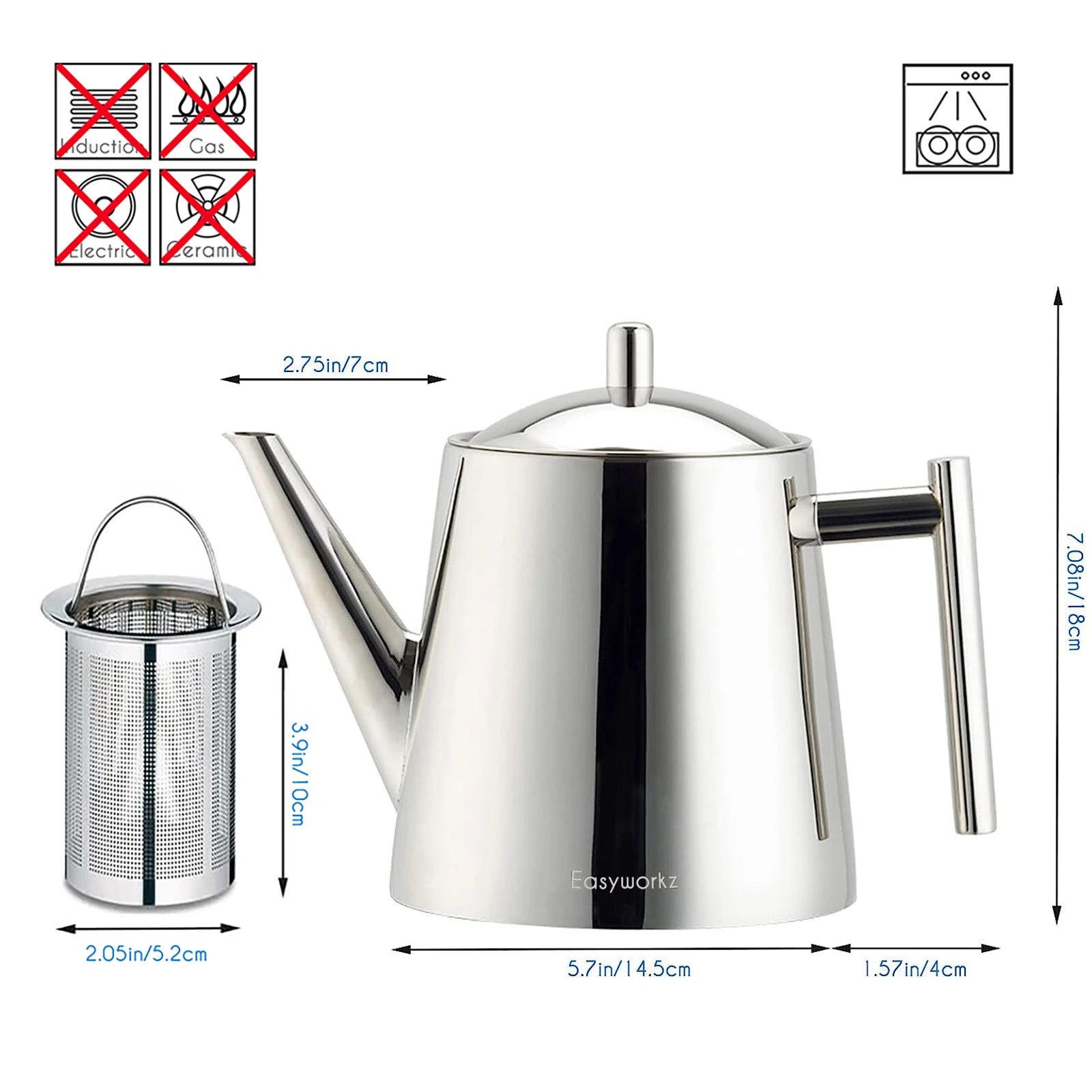 Theiere acier inox infuseur amovible 11l design moderne - vue 8 sur 9