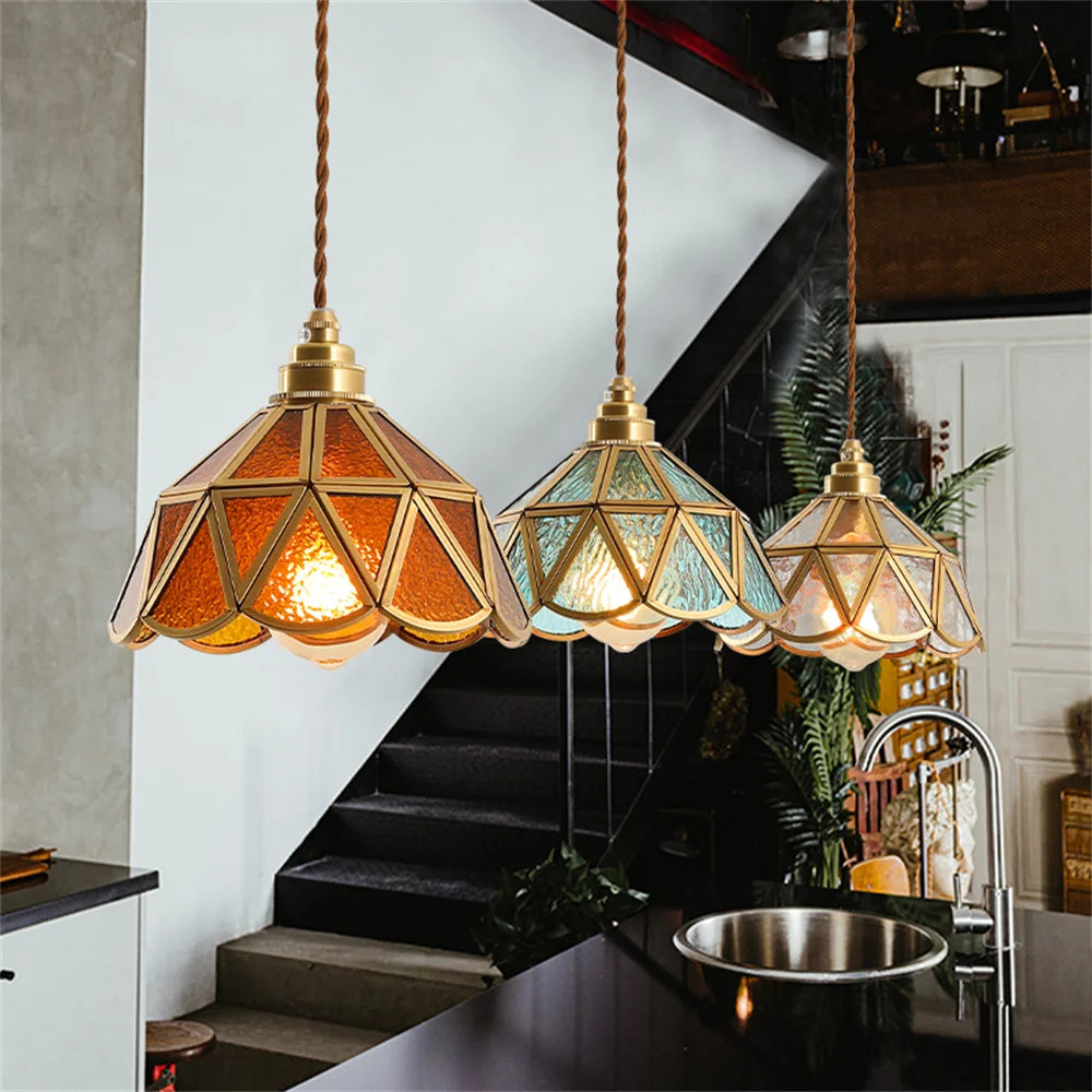 suspension nordique vintage loft en laiton verre rétro éclairage décoratif