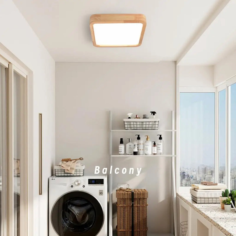 plafonnier led ultra-fin design nordique moderne avec abat-jour en bois