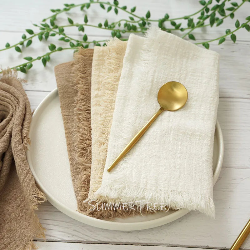 Serviette de table gaze coton lot 12 rustique - vue 5 sur 7